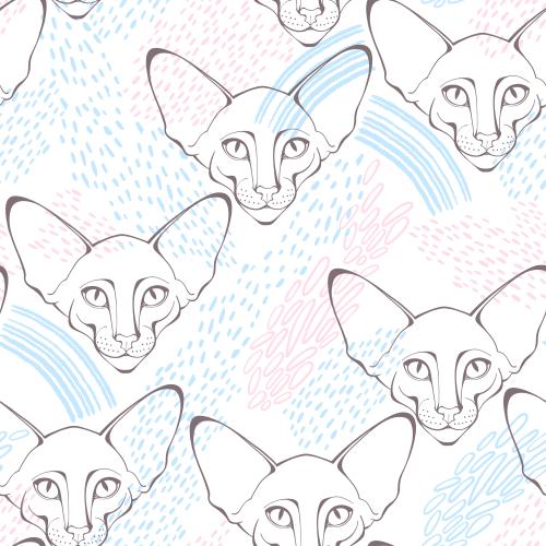 Oriental cat. Vector oriental cat cute faces decorative fragments on white
