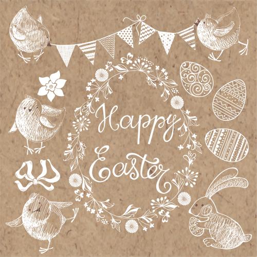 Rabbit. Vector graphic elements on the theme of easter message happy easter on craft