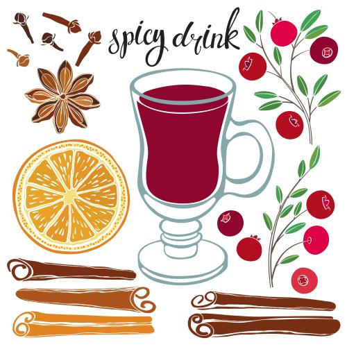 Spice. Vector drink with spices, colorful silhouettes on white