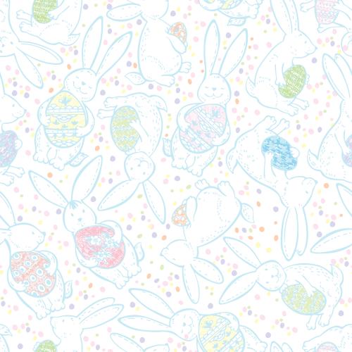 Rabbit. Vector cartoon rabbits with easter eggs on white checkered pattern