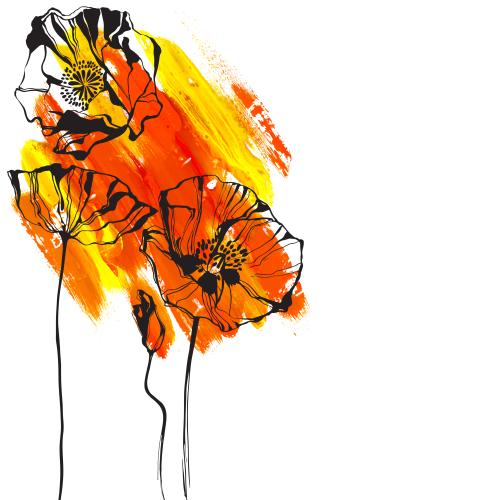 Poppy. Vector poppies vivid painting spot place for text on white
