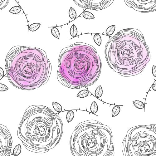 Rose. Vector stylized roses pink watercolor fragments on white