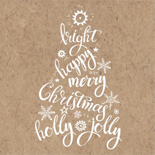 Star. Vector inscription bright, happy, merry, christmas, holly, jolly in the form of a holiday tree on craft