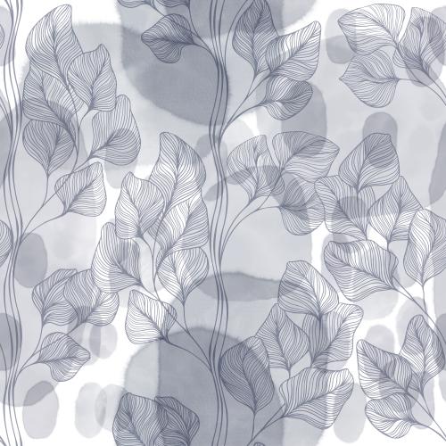 Raster image branches with leaves on gray watercolor