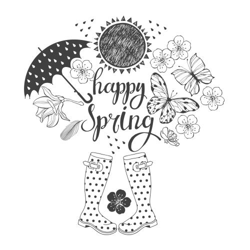 Spring. Vector spring composition, happy spring inscription on white