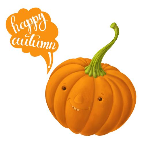 Raster image cute cartoonish pumpkin with a happy autumn message on white