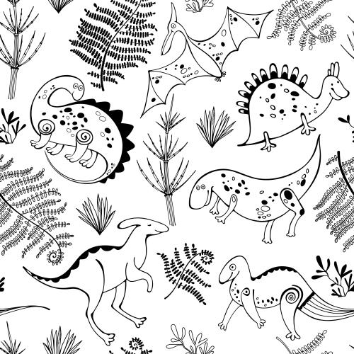 Fern. Vector cartoon dinosaurs and ferns on white