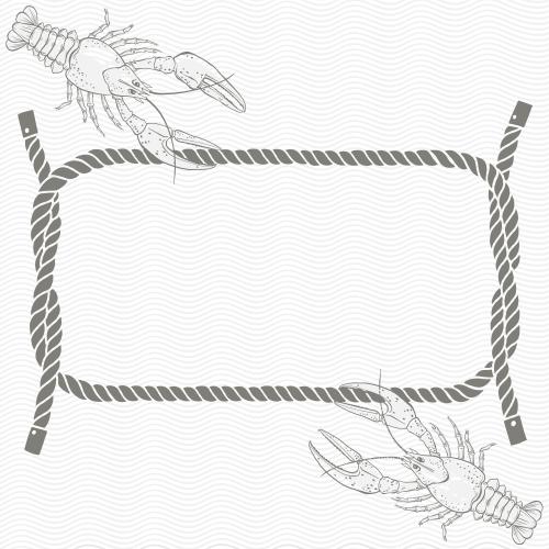 Rope. Vector frame made of sea rope, crabs, waves on white