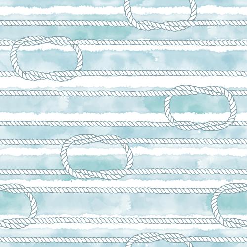 Vector image ropes with nautical knots on blue watercolor stripes