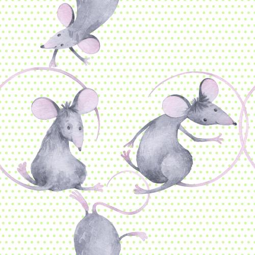Raster image cute cartoon watercolor rats on white in green checkered