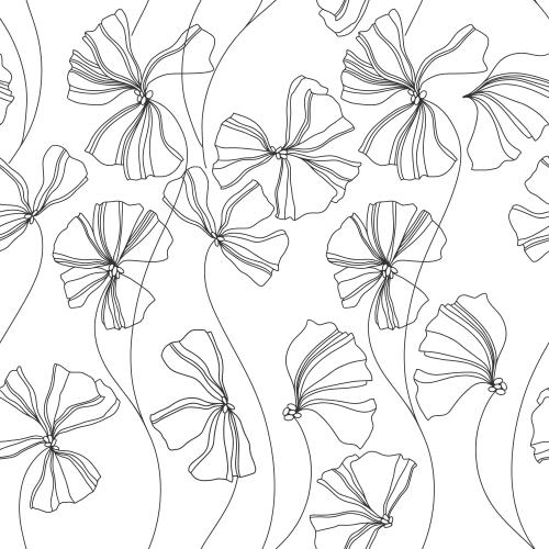 Illustration decorative flowers black contours on white