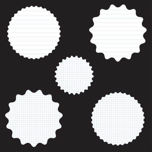 Notebook. Vector circles with wavy edges in stripes and checkered on black