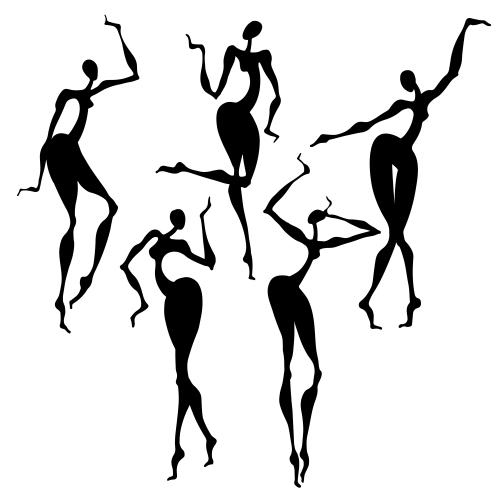 Woman. Vector dancing women black silhouettes on white