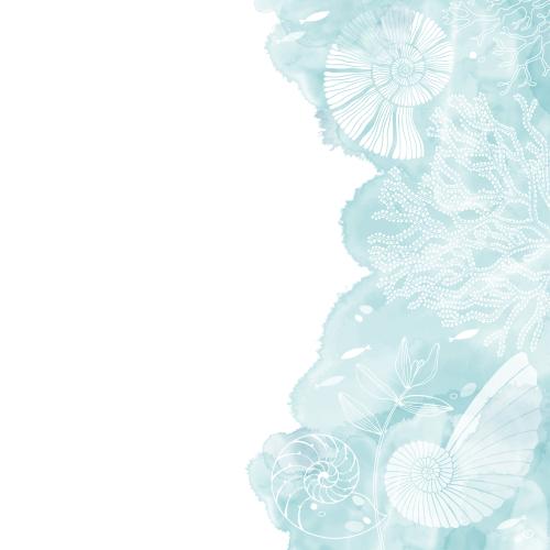 Vector image nautiluses, fish, corals, algae, watercolor fragment, space for text on white