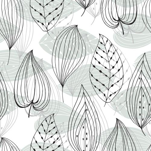 Illustration decorative leaves silhouettes and contours on white scandi style