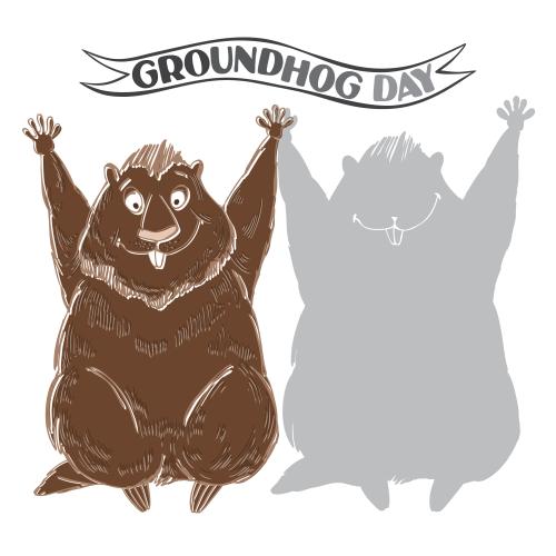 Vector image cute cartoon groundhog and its shadow text groundhog day on white