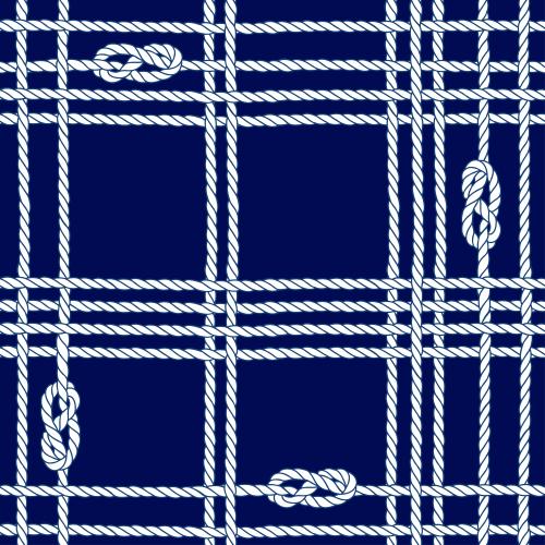 Sea knot. Vector white interwoven ropes with nautical knots on blue