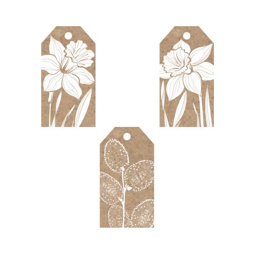 Spring. Vector craft tags with daffodils and a willow branch