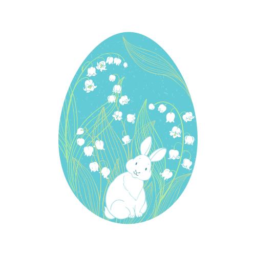 Illustration easter egg with a cute rabbit and lilies