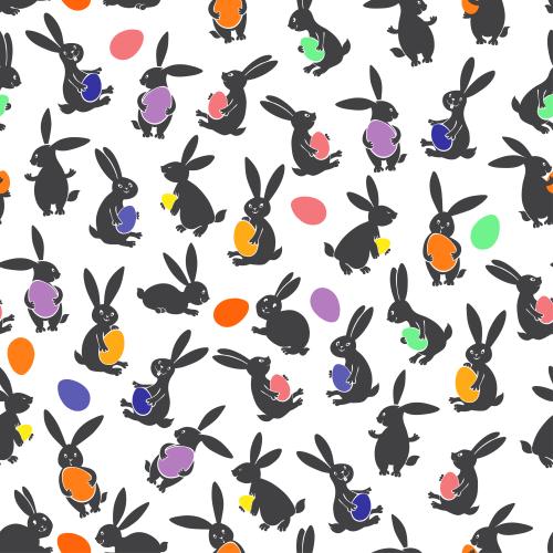 Rabbit. Vector silhouettes of cute rabbits with multicolored easter eggs on white