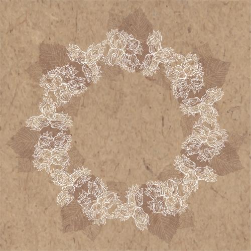 Vector image hazelnut forest nuts contours and silhouettes round frame on craft