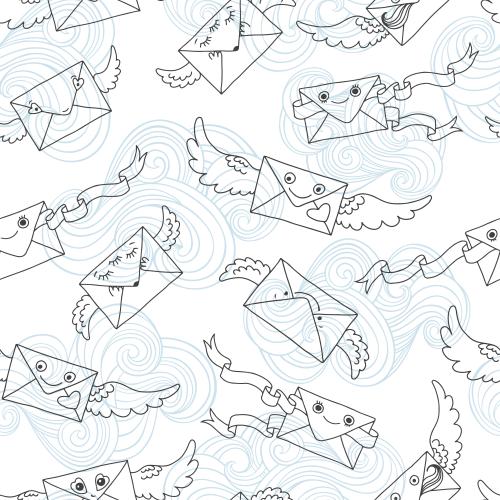 Vector image cartoon envelopes and clouds on white