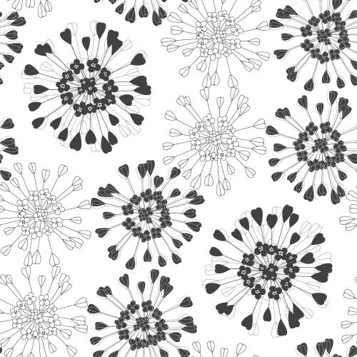 Vector image stylized flowers contours and silhouettes on white