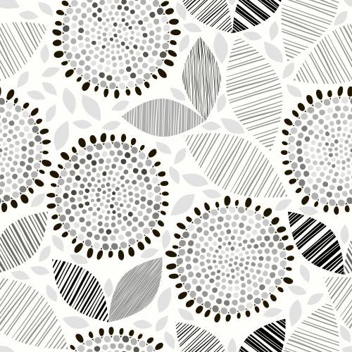 Vector image abstract monochrome flowers and leaves on white
