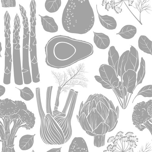 Broccoli. Vector avocado artichoke spinach broccoli fennel asparagus gray silhouettes on white