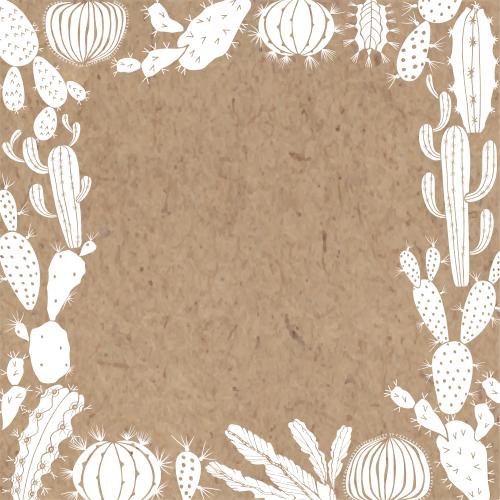 Cactus. Vector square frame white silhouettes of cacti on craft
