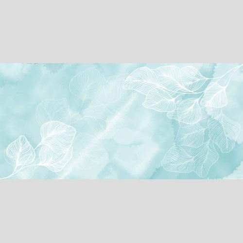 Illustration twigs with leaves, contours on blue watercolor