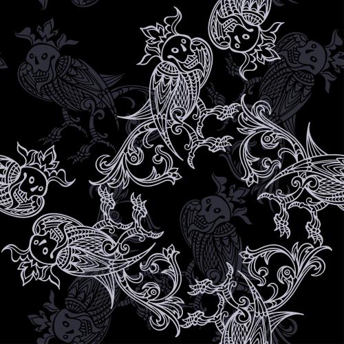 Vector image mythological beings gray silhouettes and contours on black