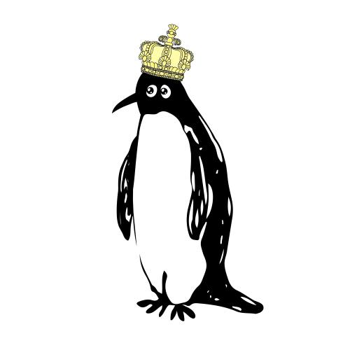 Penguin. Vector royal penguin in a crown, cartoon character