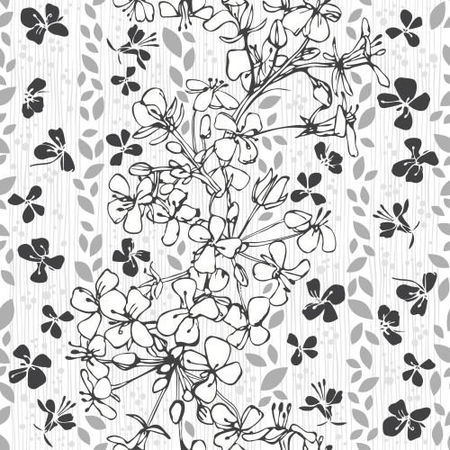 Vector image monochrome flowers vertical stripes on white