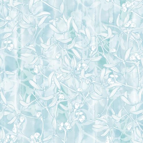 Vector image mistletoe branches on blue watercolor