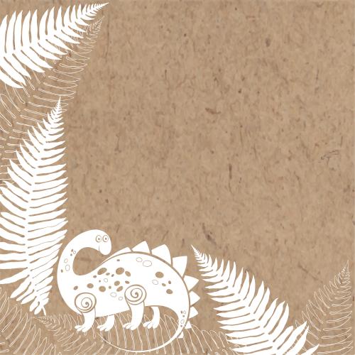 Dinosaur. Vector cartoon dinosaur, fern leaves, space for text on craft