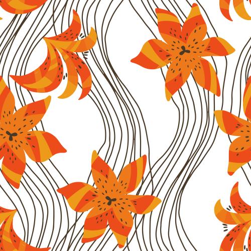 Vector image stylized lily flowers, wavy lines on white