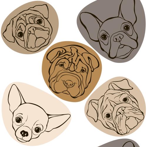Dog. Vector artistic portraits of dog faces of different breeds