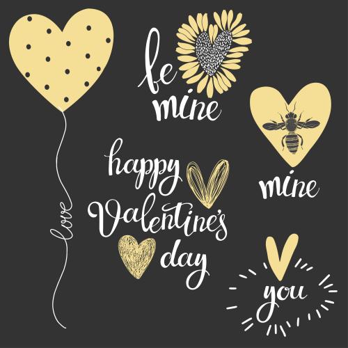 Vector image romantic symbols on black