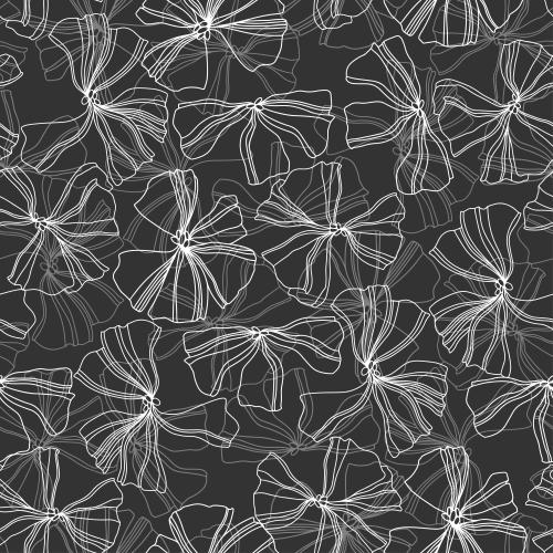 Vector image decorative flowers white and gray outlines on black
