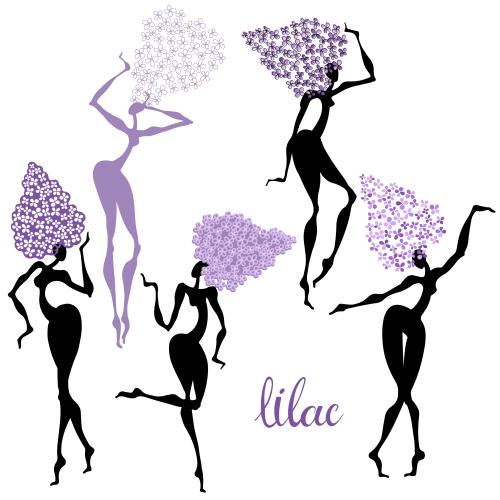 Lilac. Vector dancing women-lilac on white