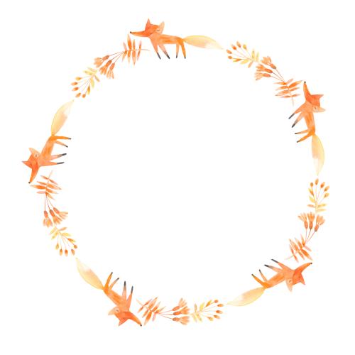 Raster image round frame with watercolor mushrooms and flowers on white