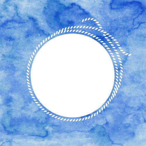 Vector image round frame made of sea rope with a text area on a blue watercolor