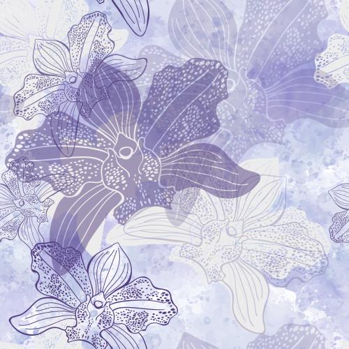 Vector image orchids, contours and silhouettes on watercolor