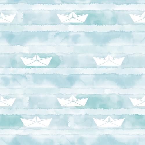 Vector image white paper boats on blue watercolor