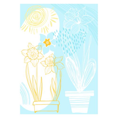 Spring. Vector spring greeting card with daffodils sun and hearts
