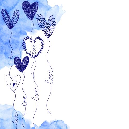 Vector image decorative balloon hearts love messages watercolor fragments space for text on white