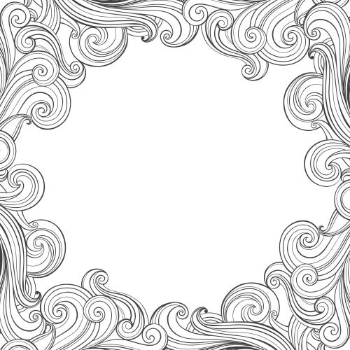 Illustration decorative waves, marine theme frame on white