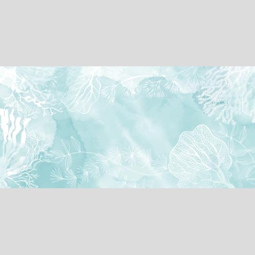 Vector image seaweed and corals text area on blue watercolor