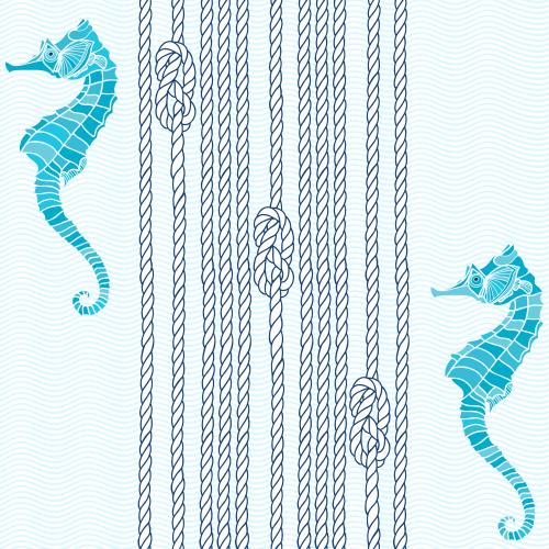 Rope. Vector sea knots ropes sea horses waves on white